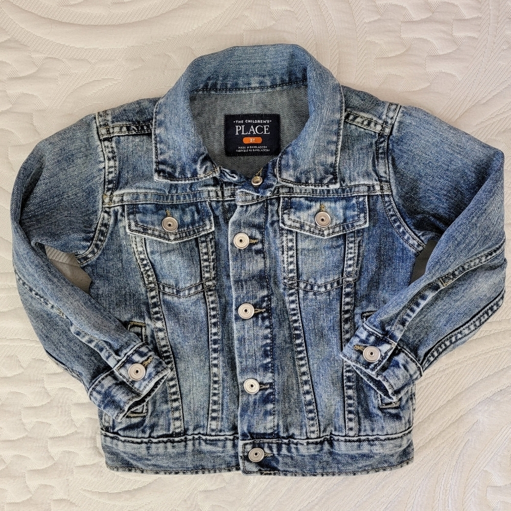 The Children's Place Unisex 3T Denim Jacket Blue Long Sleeve Collared Snaps